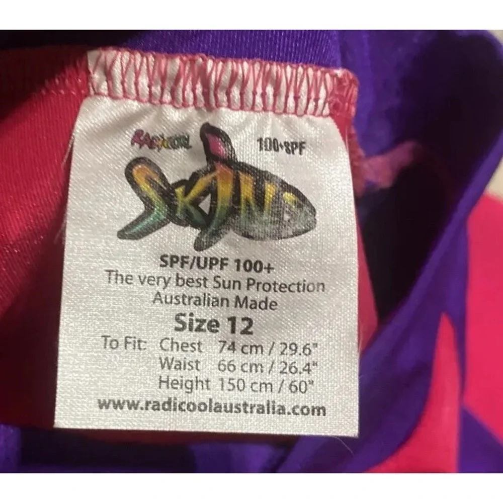 New Radicool Skins Youth Sz 12 Sun‎ Swim SS Shirt UPF 100+ Rash Guard Pink
